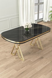 Hanah Home Zae Mesa de Comedor Mármol Negro y Dorado